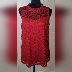 Apt 9 Women's High Lace Mockneck Swing Sleeveless Tank Dark Wine Red Sz Large